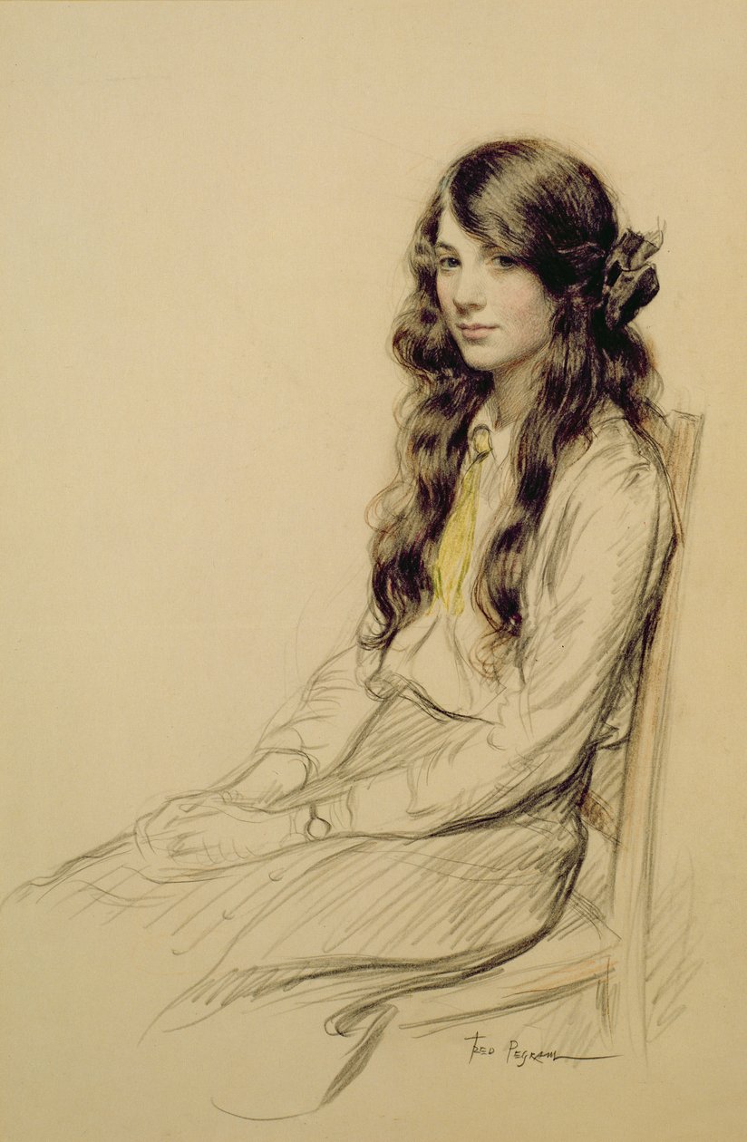 一个年轻女孩的肖像，c.1914（粉笔） 作者 弗雷德里克·佩格拉姆