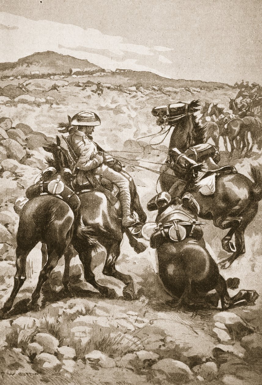 在De Wet之后：骑兵步兵攻击一辆大火车，来自“十九世纪的战斗：Vol。七，布尔战争1900-1901&39;由Archibald Forbes，GA Henty和Major Art 作者 弗雷德里克·威廉·伯顿