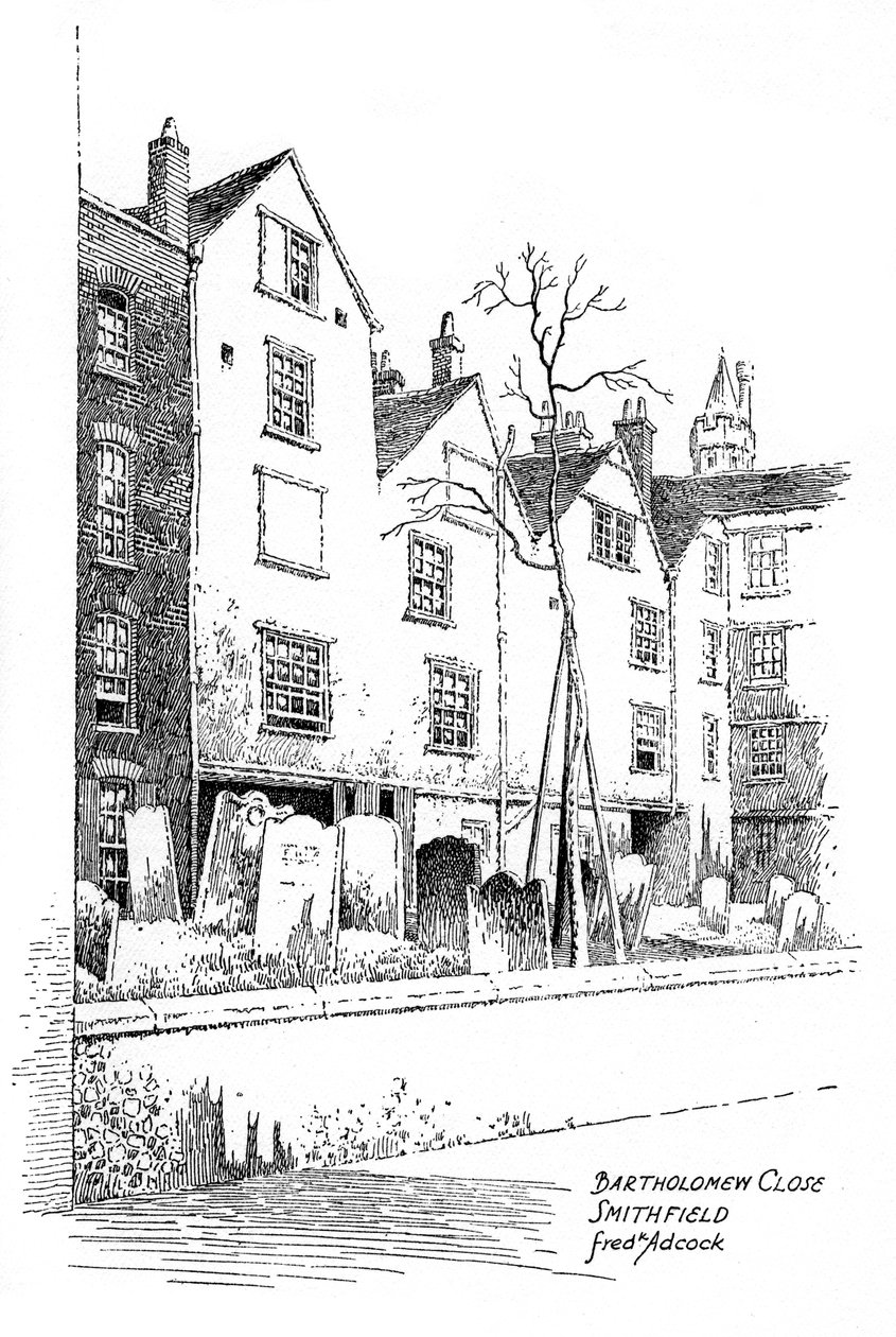 Bartholomew Close，史密斯菲尔德，伦敦，1912年。 作者 弗雷德里克·阿科克（Frederick Adcock）