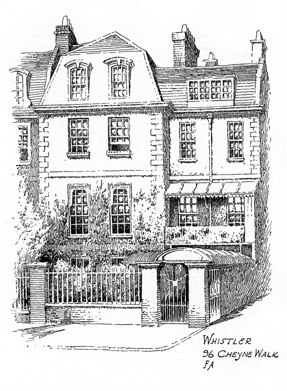 1912年，伦敦切尔西Cheyne Walk 96号惠斯勒之家 作者 弗雷德里克·阿科克（Frederick Adcock）