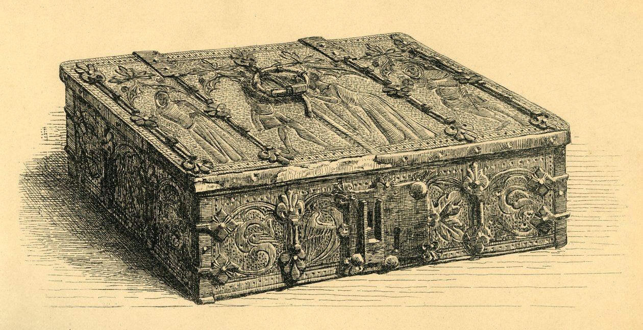 木质和皮革棺材，1350-1370年，1881年。 作者 弗雷德里克·阿尔伯特·斯洛科姆
