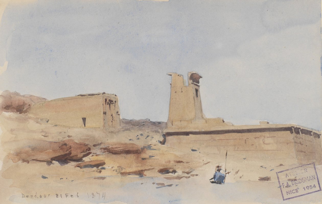登杜尔神庙，展示了塔楼和露台，1874年。 作者 弗雷德里克·亚瑟·布里奇曼