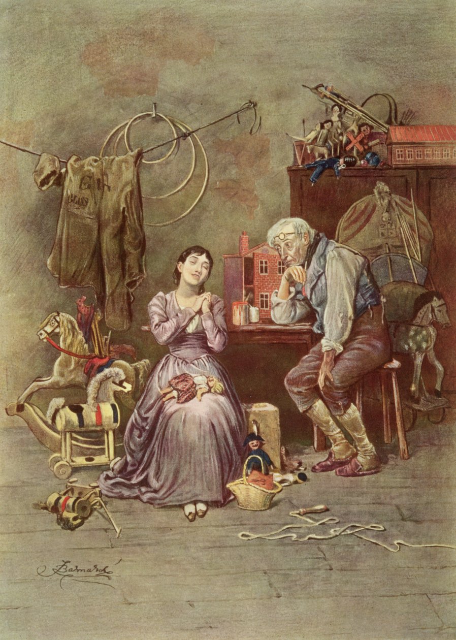 Caleb Plummer和他的瞎女儿，查尔斯·狄更斯（1812-70）在“壁炉上的板球”（1845年）中的场景 作者 弗雷德里克·巴纳德