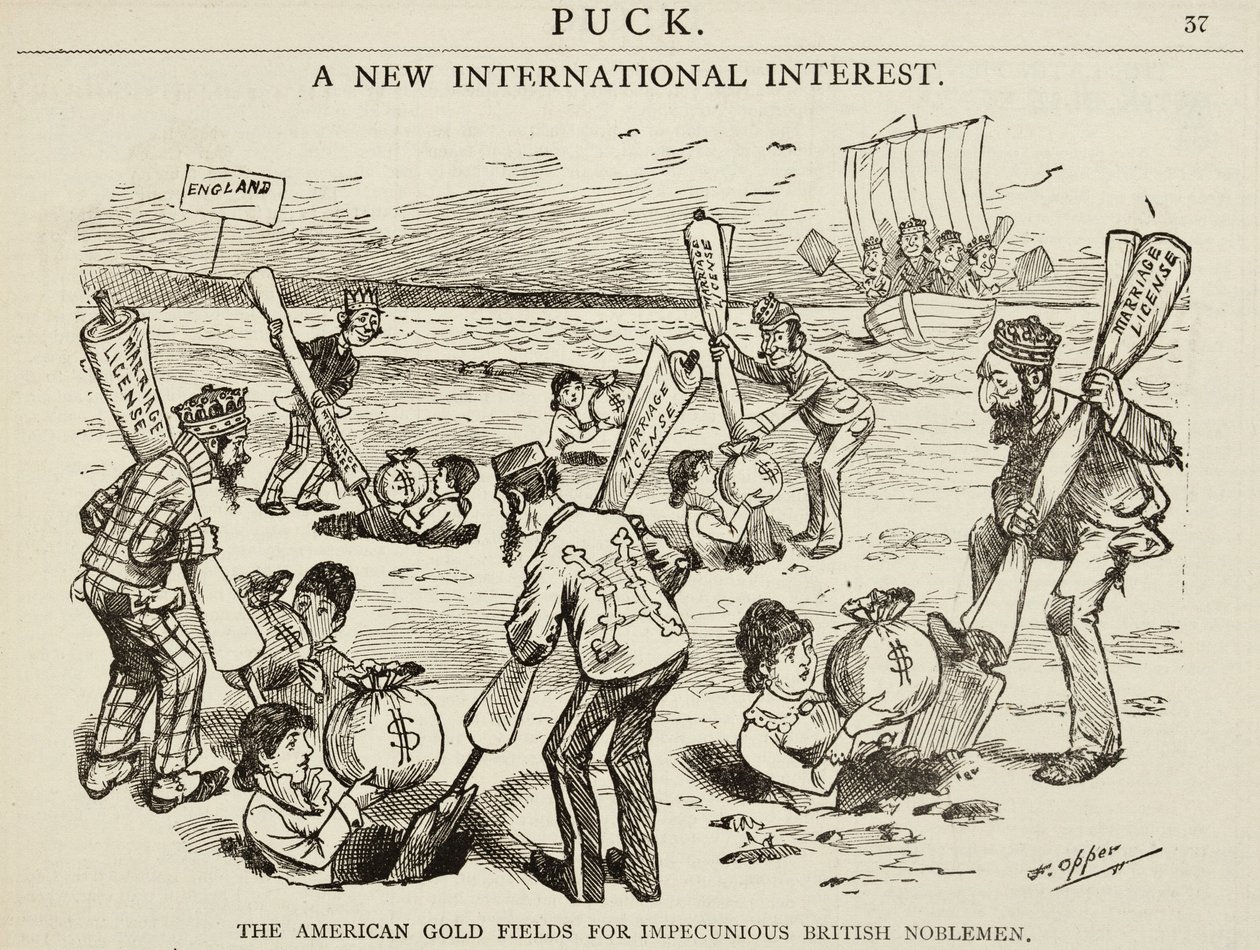 卡通描绘了1880年“英国贵族贵族的美国金田” 作者 弗雷德里克·伯·奥珀