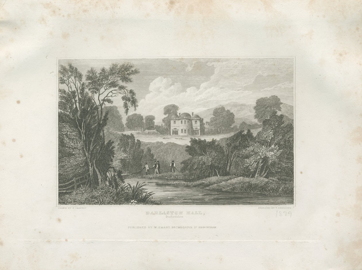 巴勒斯顿·霍尔（Barlaston Hall）：版画，[19分] 作者 弗雷德里克·卡尔弗特（Frederick Calvert）