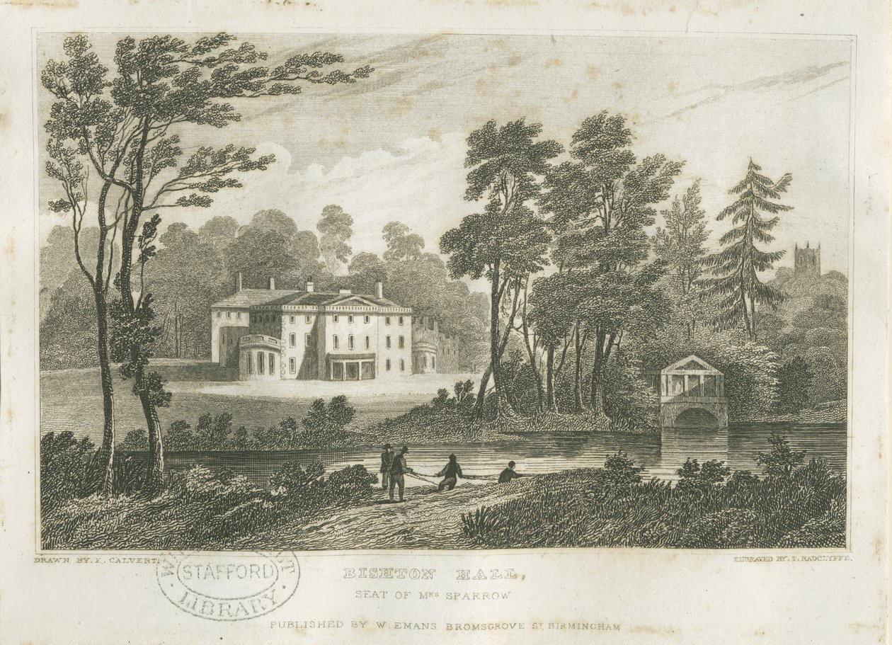 比什顿大厅：雕刻，nd [？c1830s] 作者 弗雷德里克·卡尔弗特（Frederick Calvert）