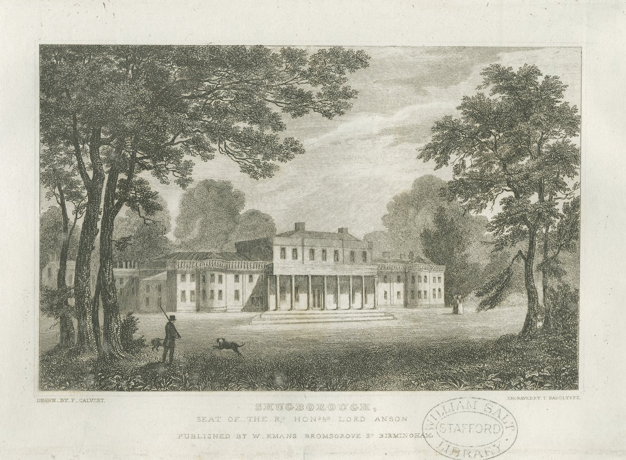 舒格伯勒厅：雕刻，nd [约1830]（印刷品）。 作者 弗雷德里克·卡尔弗特（Frederick Calvert）