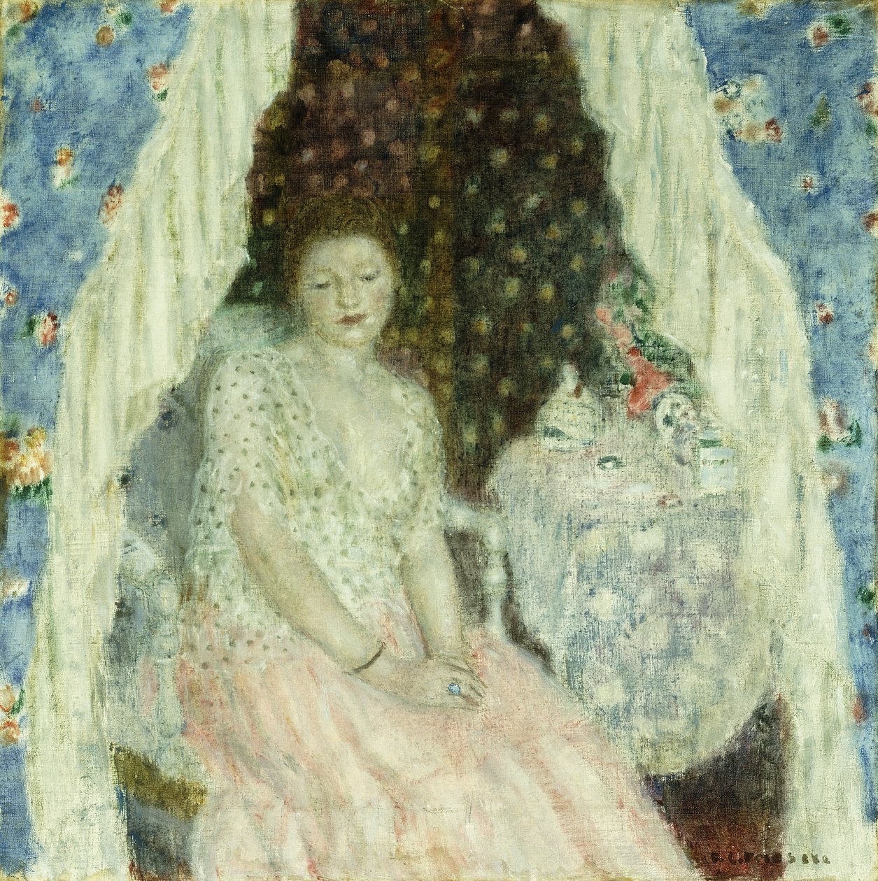 研究“蓝色窗帘”，约1924年（布面油画） 作者 弗雷德里克·卡尔·弗里泽克