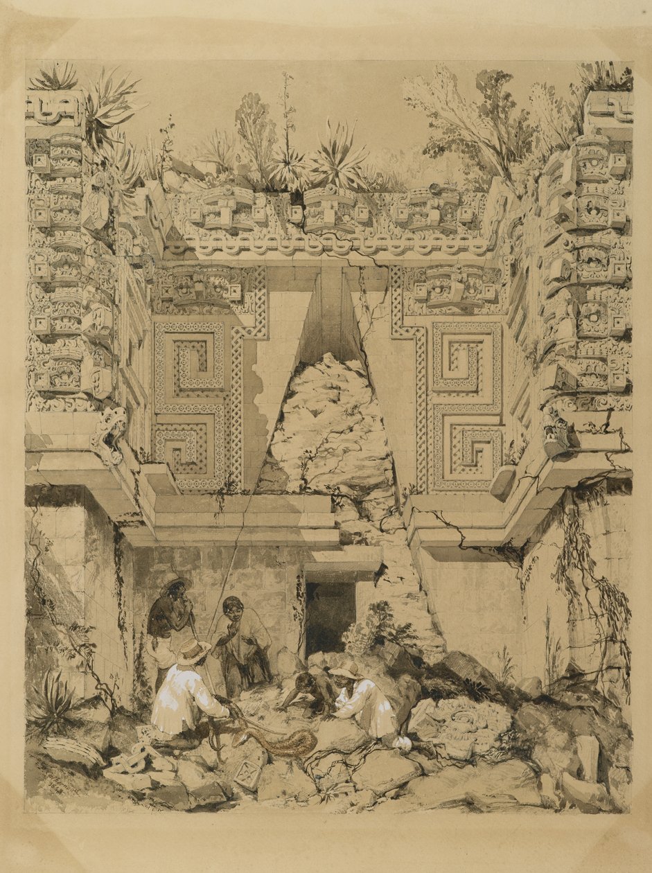 Archway，Casa del Gobernador，Uxmel，Yucatan，1843年（棕褐色墨水和编织纸上的水洗） 作者 弗雷德里克·凯瑟伍德