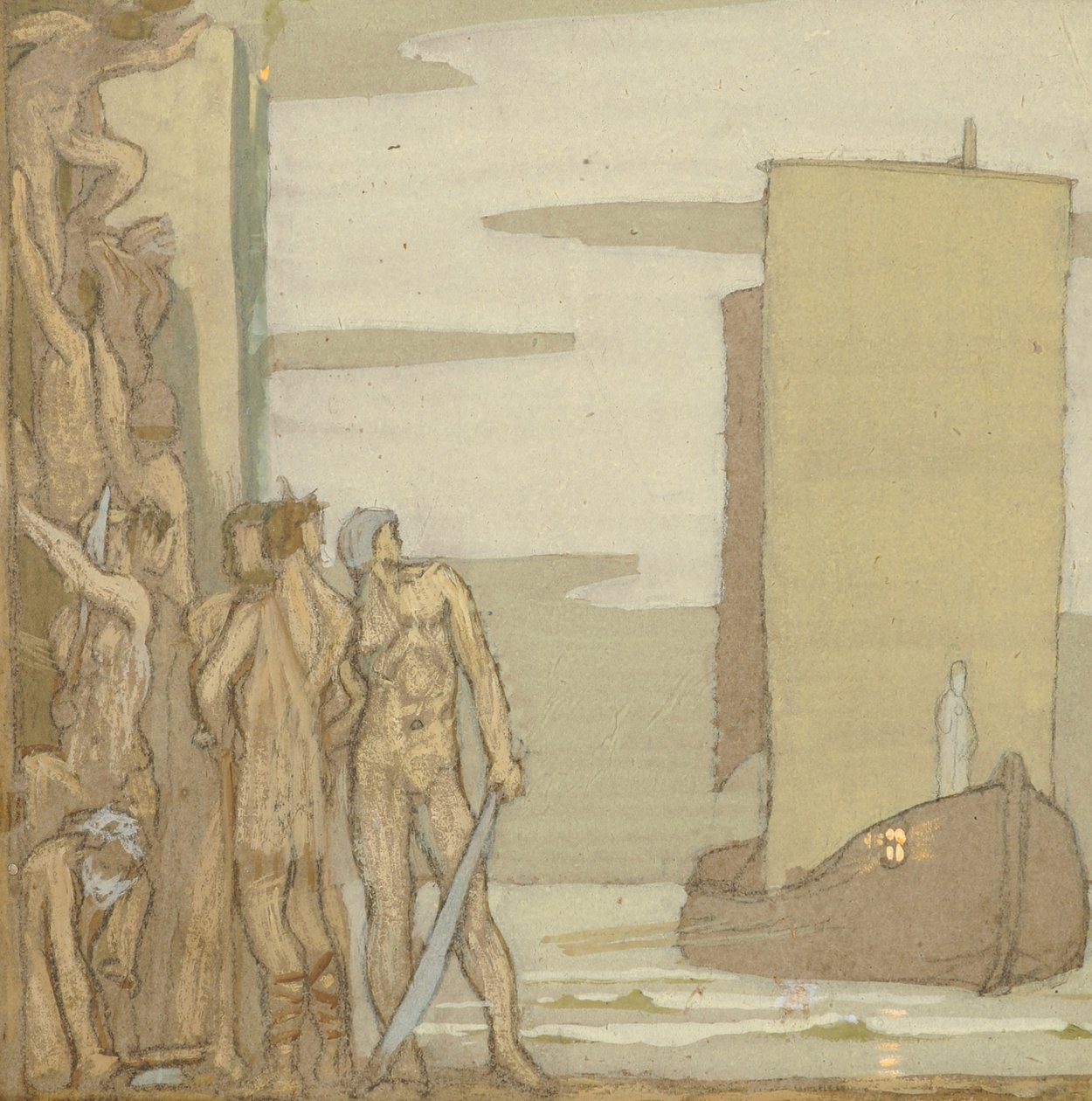 爱尔兰圣帕特里克的着陆，c.1912（木材上的蛋彩画） 作者 弗雷德里克·凯利·罗宾逊