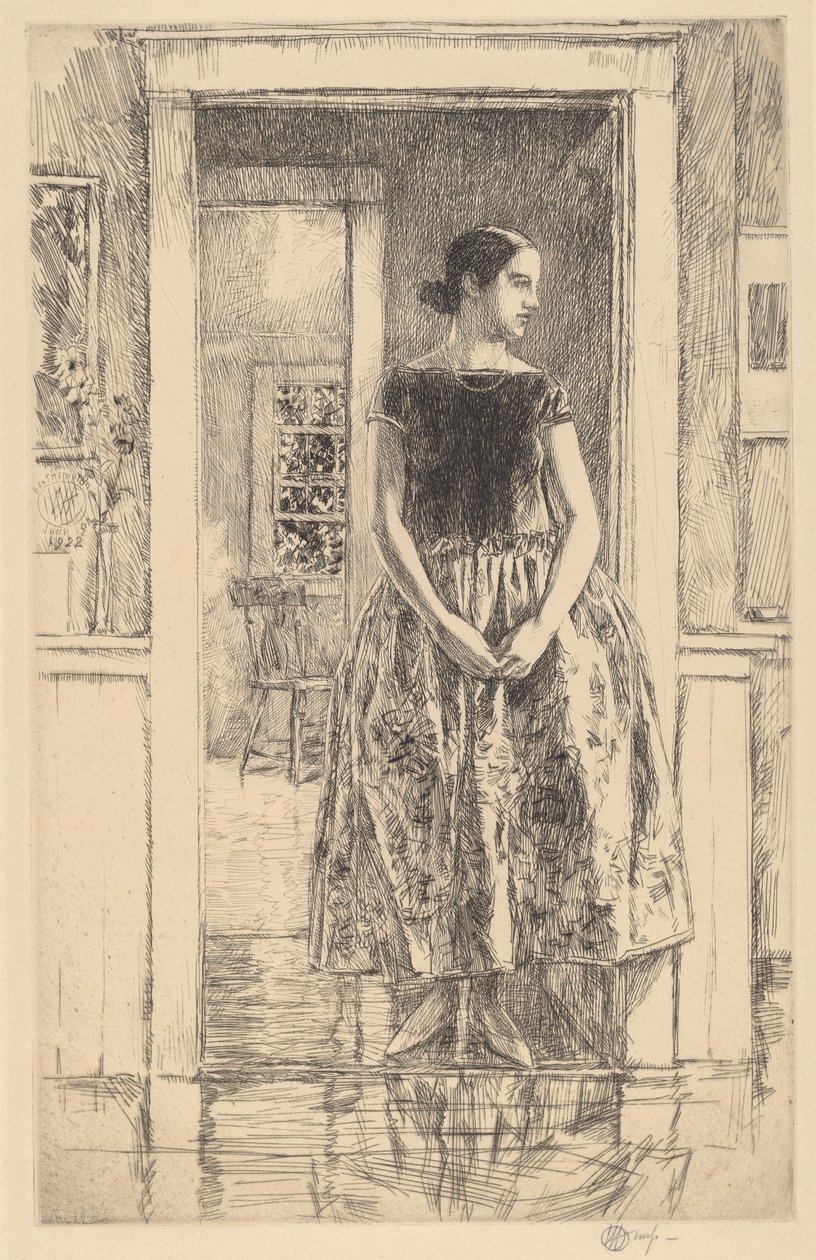 穿着现代礼服的女孩，1922年。 作者 弗雷德里克·柴尔德·哈萨姆