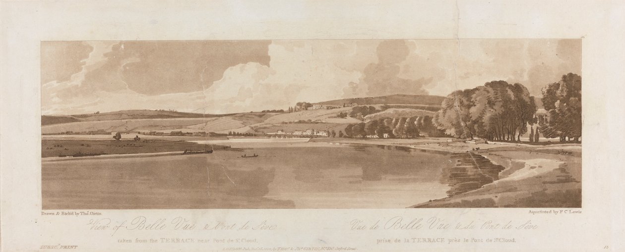 从圣云桥附近的露台拍摄的美景和塞夫桥 1802 年；图版 13 巴黎风景，伊曼纽尔卷描图版 B1981.25.2622 作者 老弗雷德里克·克里斯蒂安·刘易斯
