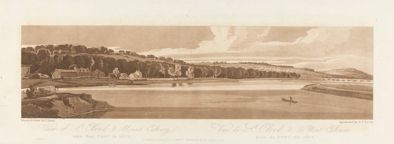 圣克劳德和加略山的景色，取自塞维桥，1802 年； 巴黎风景中的图版 18，图版 B1981.25.2627 的伊曼纽尔卷描摹 作者 老弗雷德里克·克里斯蒂安·刘易斯