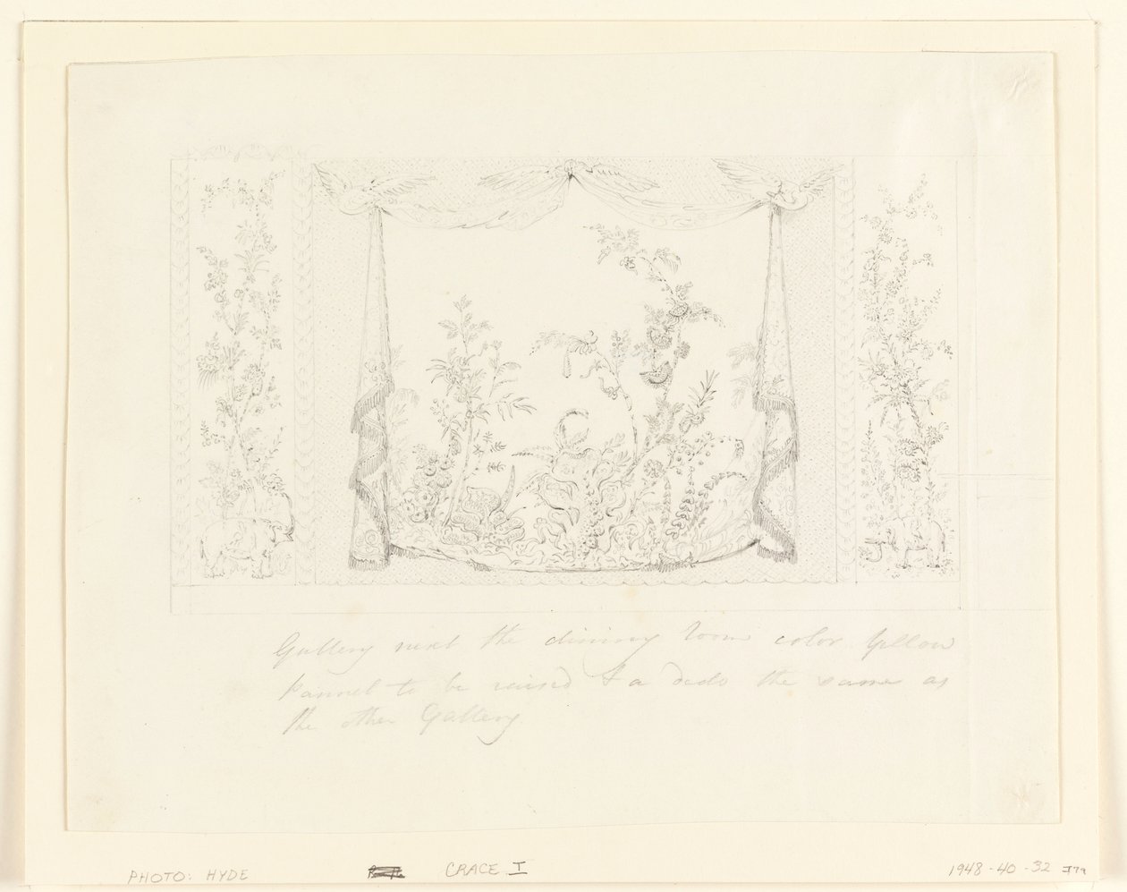 素描，布莱顿皇家展馆，蓝色（南）客厅，墙面装饰建议，约 1820 年 作者 弗雷德里克·克莱斯