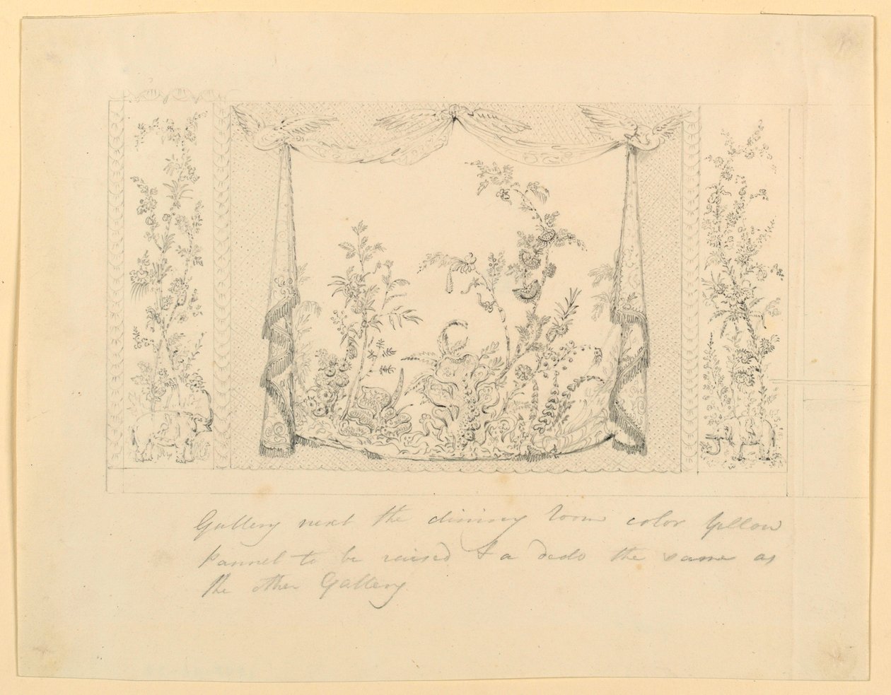 素描，布莱顿皇家展馆，蓝色（南）客厅，墙面装饰建议，约 1820 年 作者 弗雷德里克·克莱斯