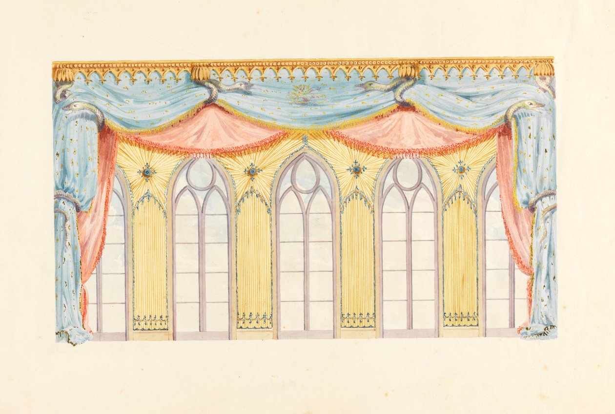 绘图，窗户装饰，可能用于布赖顿皇家音乐厅东墙，1820 年 作者 弗雷德里克·克莱斯