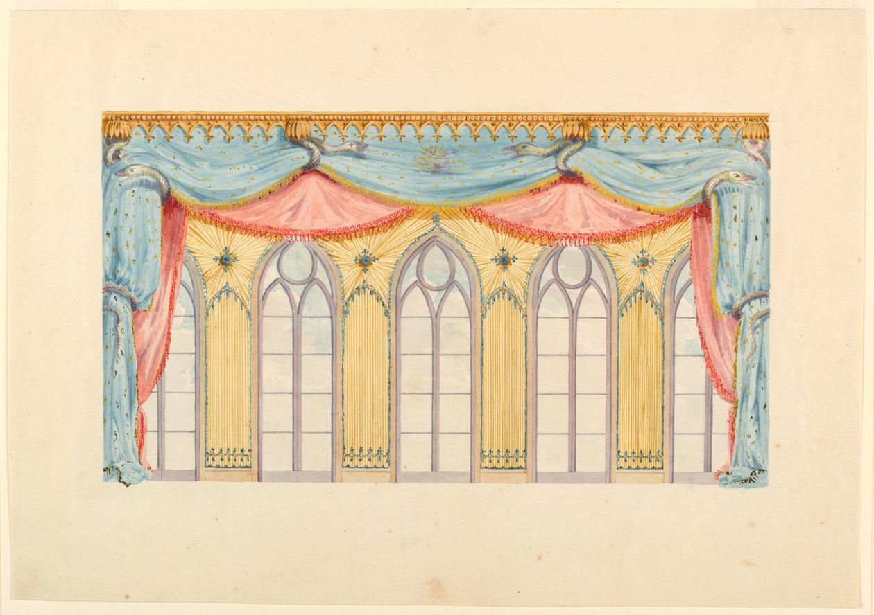 绘图，窗户装饰，可能用于布赖顿皇家音乐厅东墙，1820 年 作者 弗雷德里克·克莱斯