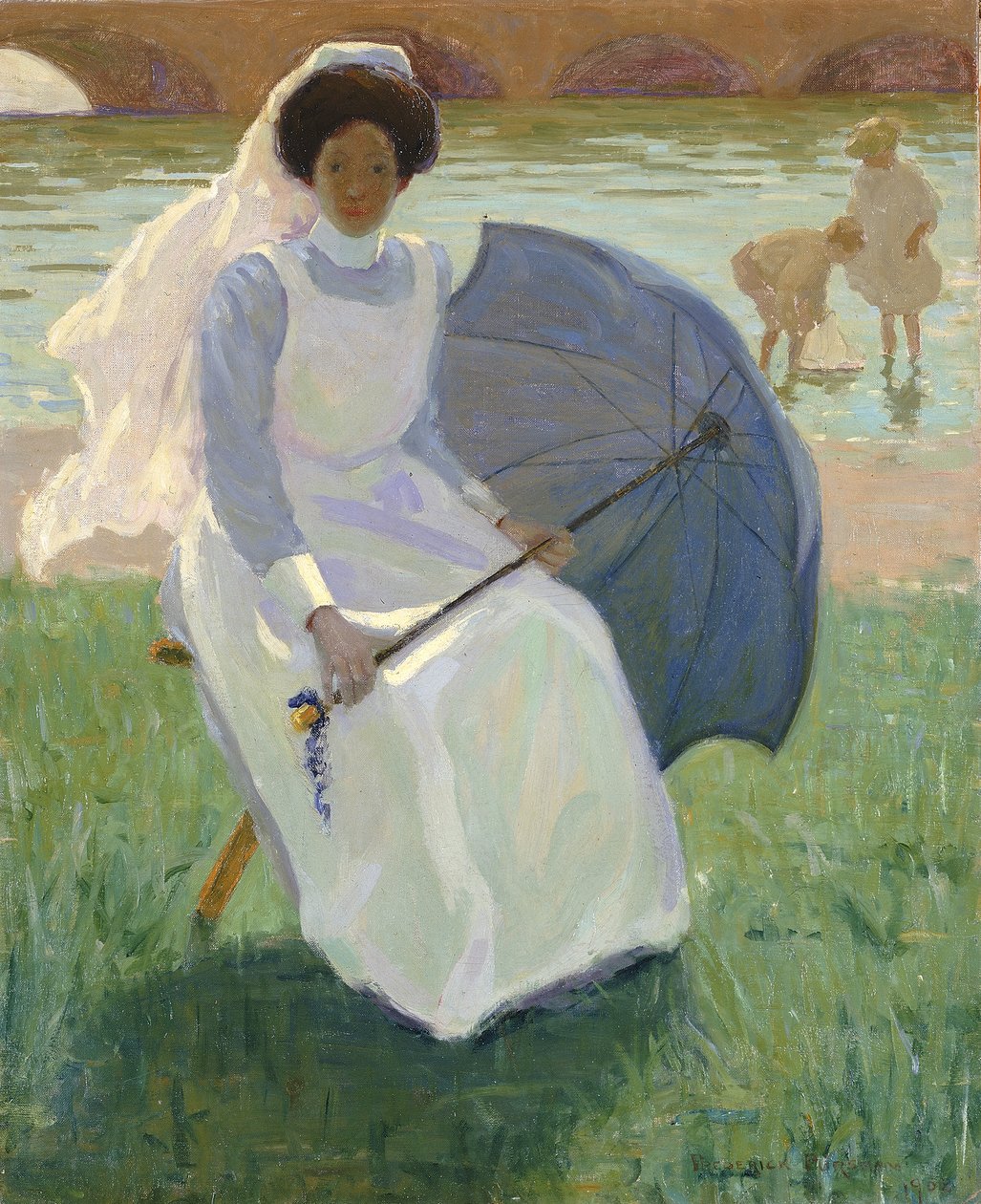 撑绿伞的女人，1908年。 作者 弗雷德里克·F·福斯曼