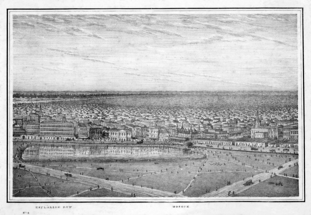 广场行和清真寺，加尔各答，印度，c1840s的全景。 作者 弗雷德里克·菲比希（Frederick Fiebig）