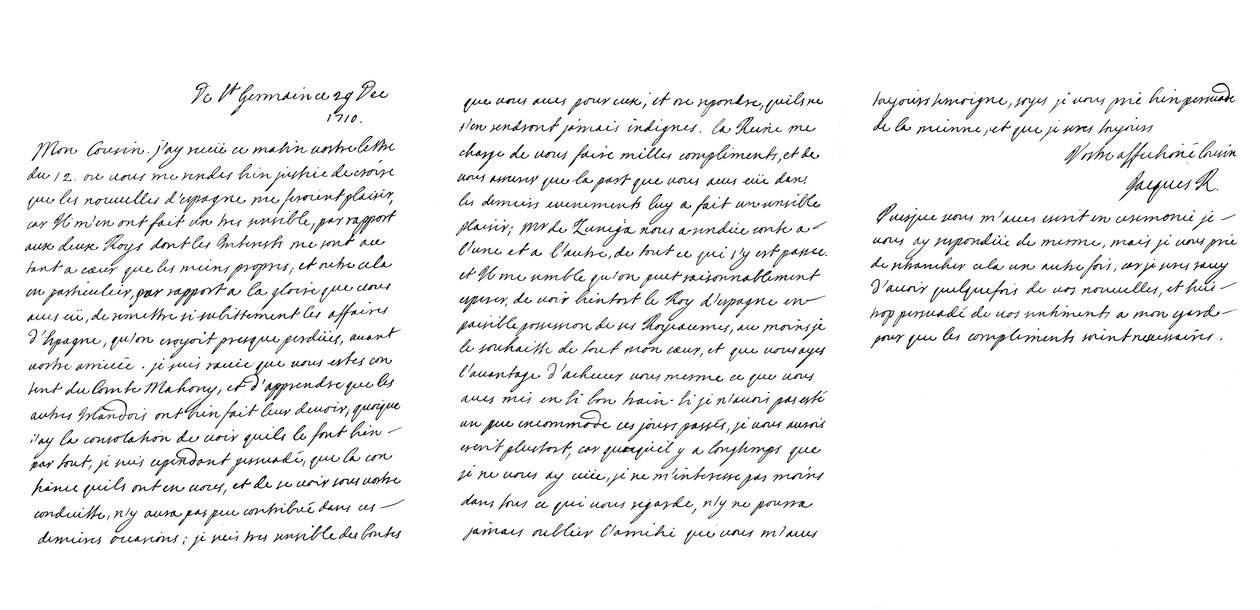 老伪装者詹姆斯·弗朗西斯·爱德华·斯图尔特（James Francis Edward Stuart）给旺多姆公爵的信，1710年1865年。 作者 弗雷德里克·乔治·内瑟克里夫特