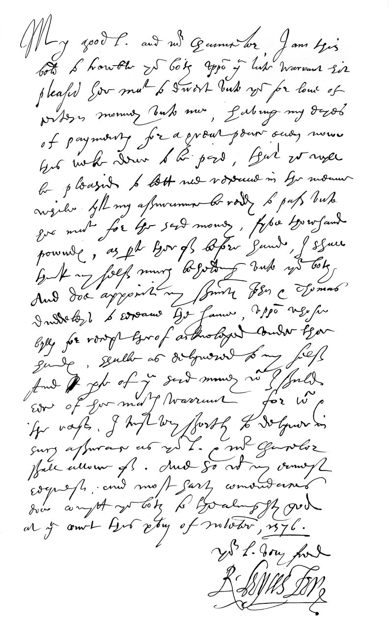 莱斯特伯爵罗伯特·杜德利（Robert Dudley）致伯格利勋爵和沃尔特·米尔德迈爵士的信，1576年1856年。 作者 弗雷德里克·乔治·内瑟克里夫特