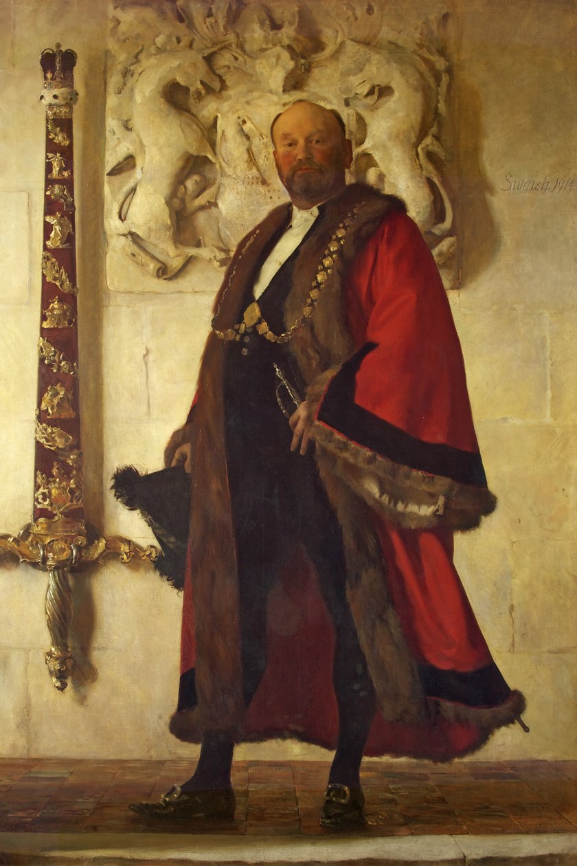 奥德曼市长John Swaish爵士，约1915年作市长（布面油画） 作者 弗雷德里克·乔治·斯瓦什