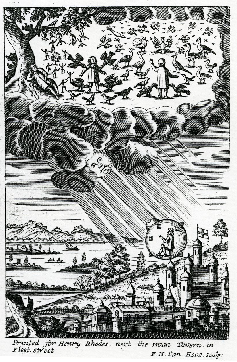 由Cyrano de Bergerac撰写的“月球世界和帝国的滑稽历史”的主题，于1687年出版 作者 弗雷德里克·亨德里克·范霍夫