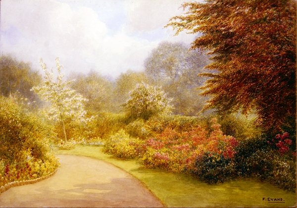 布鲁克赫斯特山的杜鹃花教区花园（纸上水彩画） 作者 弗雷德里克·亨利·埃文斯