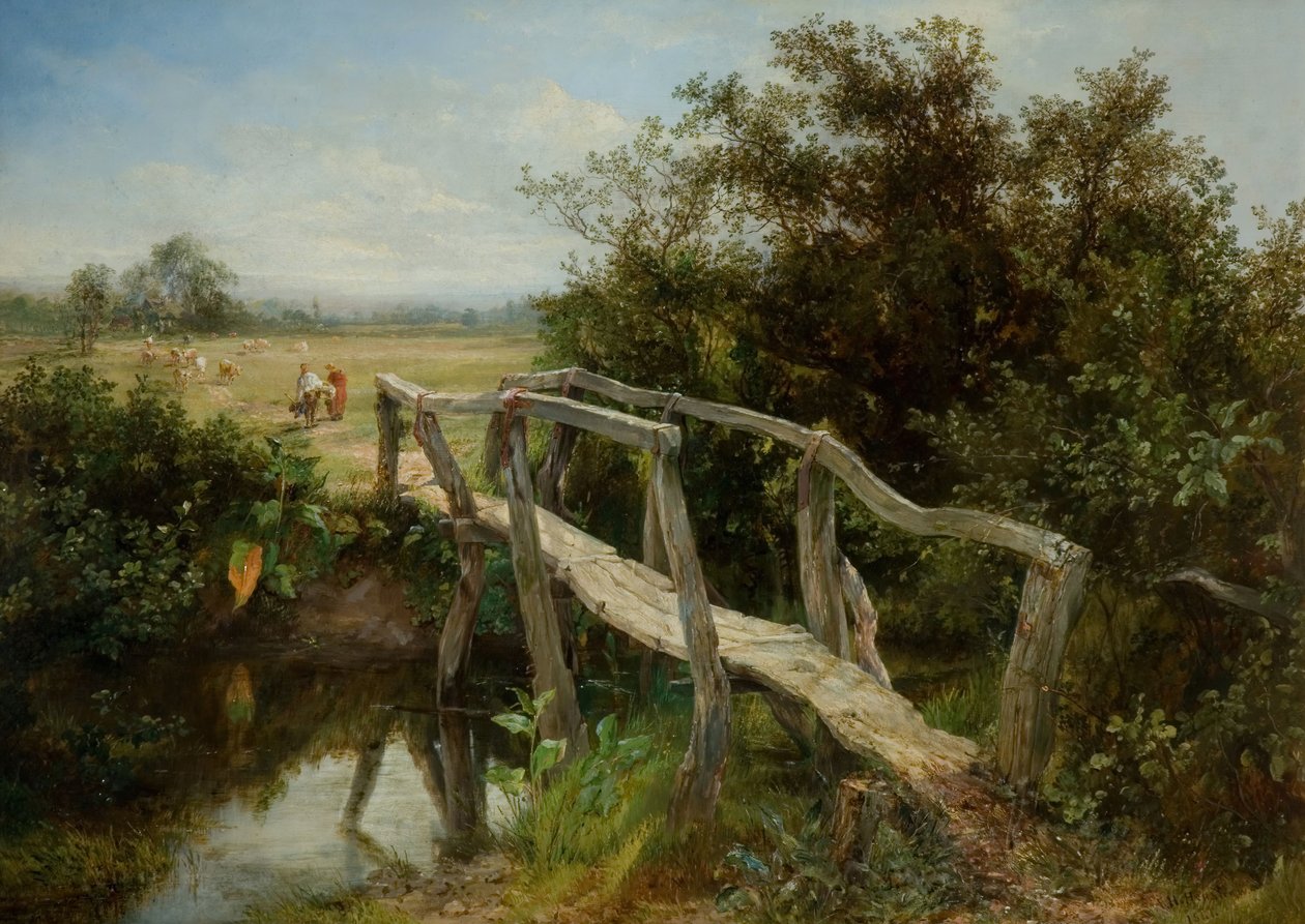 Yardley的Cole河上的旧人行桥，1890年。 作者 弗雷德里克·亨利·亨肖
