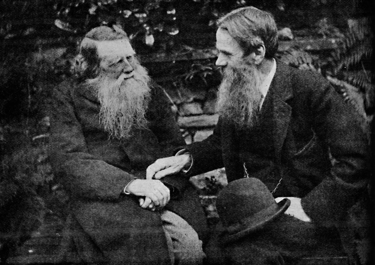 拉斯金（Ruskin）和霍尔曼·亨特（Holman Hunt）在艺术上享受对话，大约在1925年 作者 弗雷德里克·霍利尔
