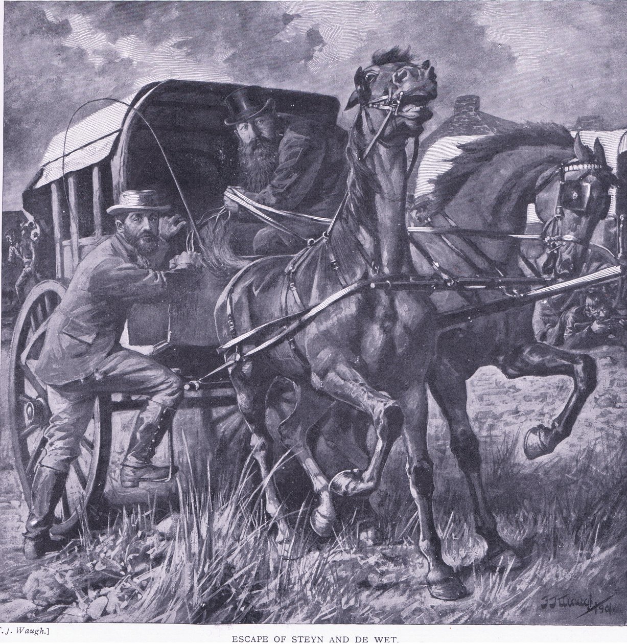 Steyn和De Wit的逃脱，比勒陀利亚之后的插图：游击战争，1902年 作者 弗雷德里克·贾德·沃
