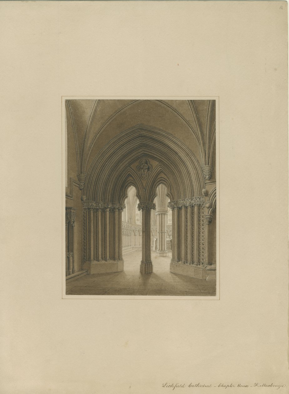 利奇菲尔德大教堂（Lichfield Cathedral）内部-章之家门口：乌贼墨画，nd [c 1820] 作者 弗雷德里克·麦肯齐