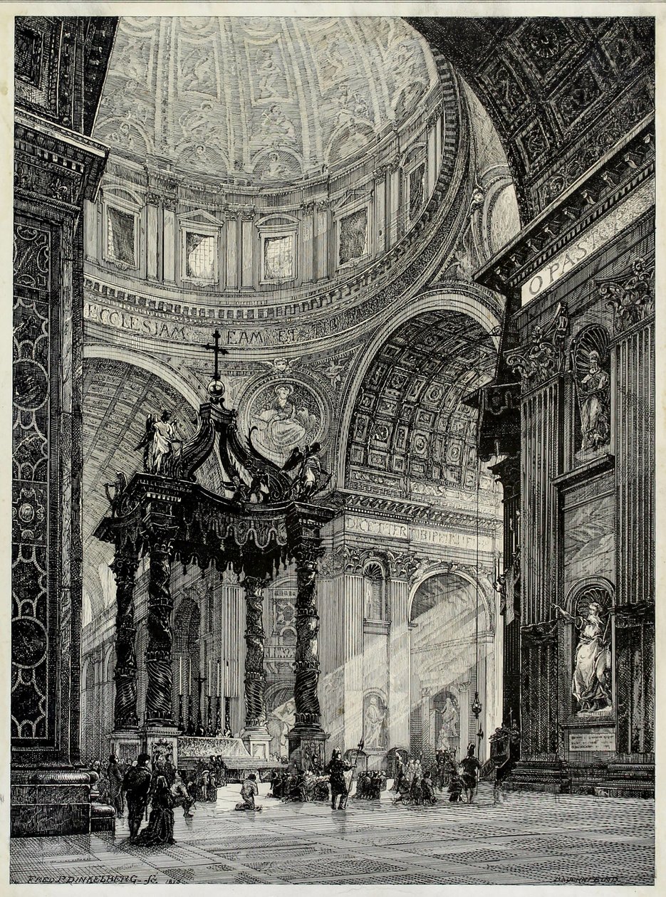 意大利罗马的圣彼得大教堂，内景，1878年。 作者 弗雷德里克·P·丁克尔伯格