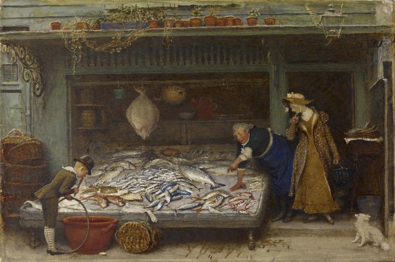 一个鱼贩子店，1873年（纸上写着） 作者 弗雷德里克·沃克