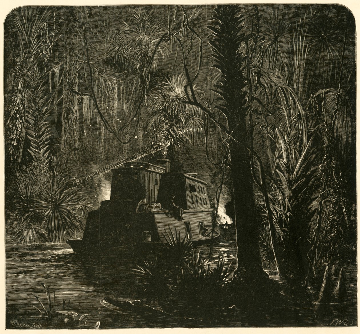 夜间登上奥克拉瓦河》，1872年。   作者 弗雷德里克·威廉·夸特利