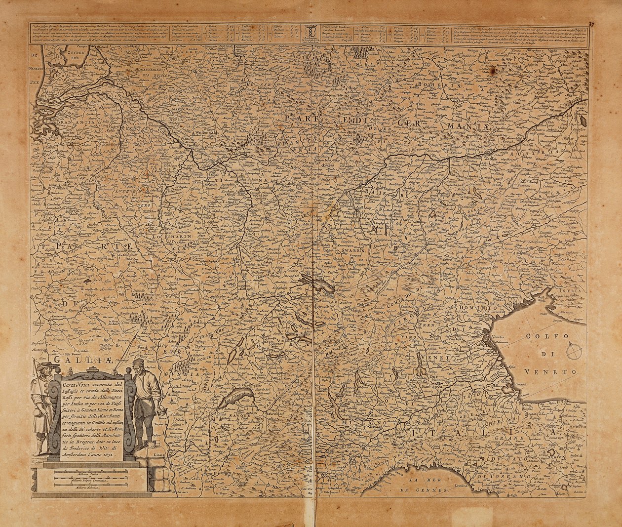 中北欧和意大利北部，Frederik de Wit的地图，阿姆斯特丹，铜版画 作者 弗雷德里克·德·威特