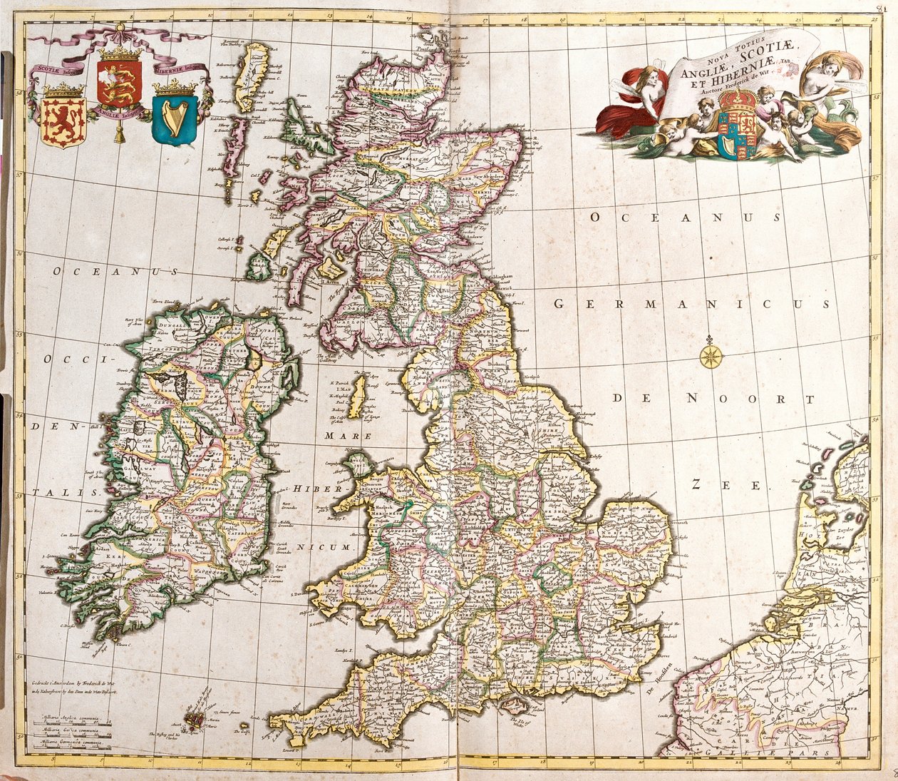 英格兰、苏格兰和爱尔兰（大不列颠）地图（蚀刻版） 作者 弗雷德里克·德·威特