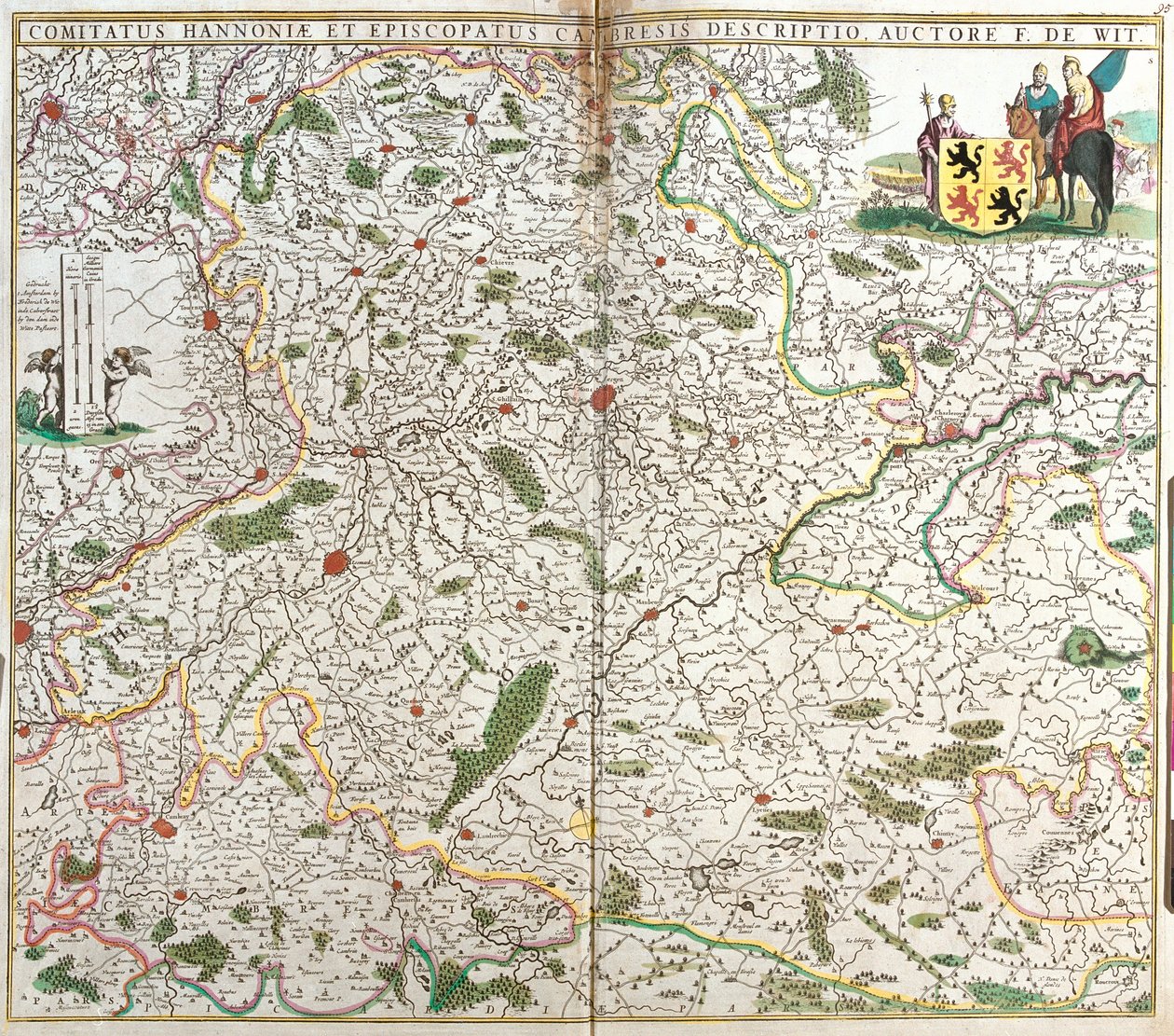 Hainaut 伯爵（Hainau）（比利时）和 Cambresis 的 Eveche（法国）的地图（蚀刻 作者 弗雷德里克·德·威特