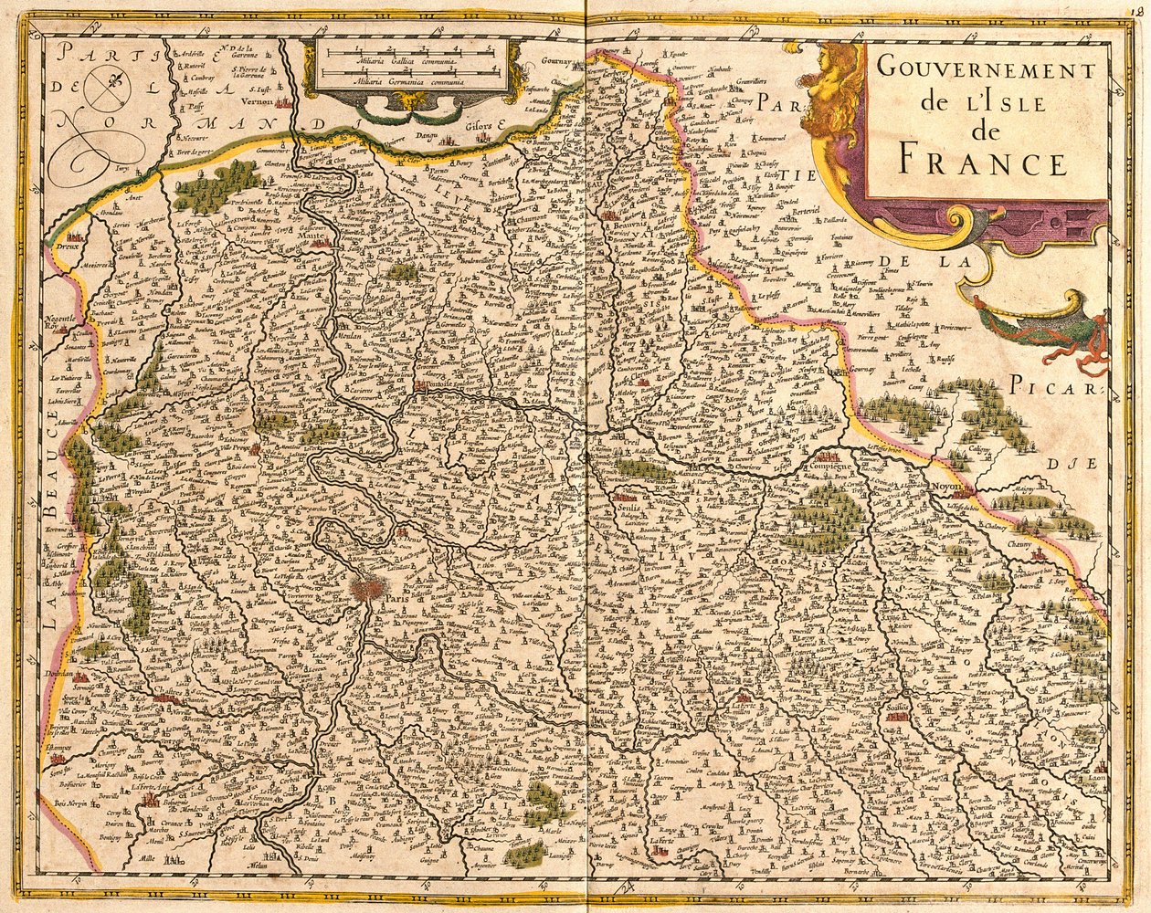 Map of the Ile de France (France) (etching 作者 弗雷德里克·德·威特