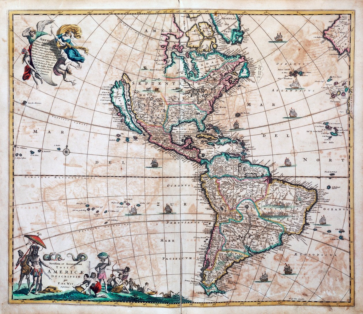 Novissima et totius Americae accurate descriptio，Frederik de Wit（1629或1630-1706）的美洲和太平洋地图，阿姆斯特丹 作者 弗雷德里克·德·威特