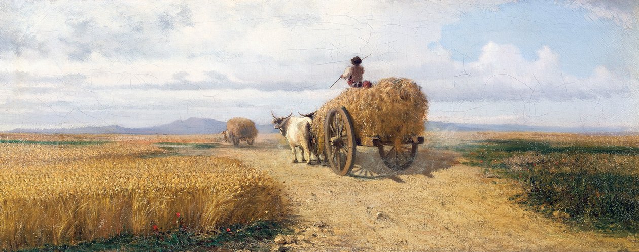 麦田，约 1868 年，费德里科·罗萨诺 (1835-1912) 作画，布面油画，30x73 厘米 作者 弗雷德里科·罗萨诺（Frederico Rossano）
