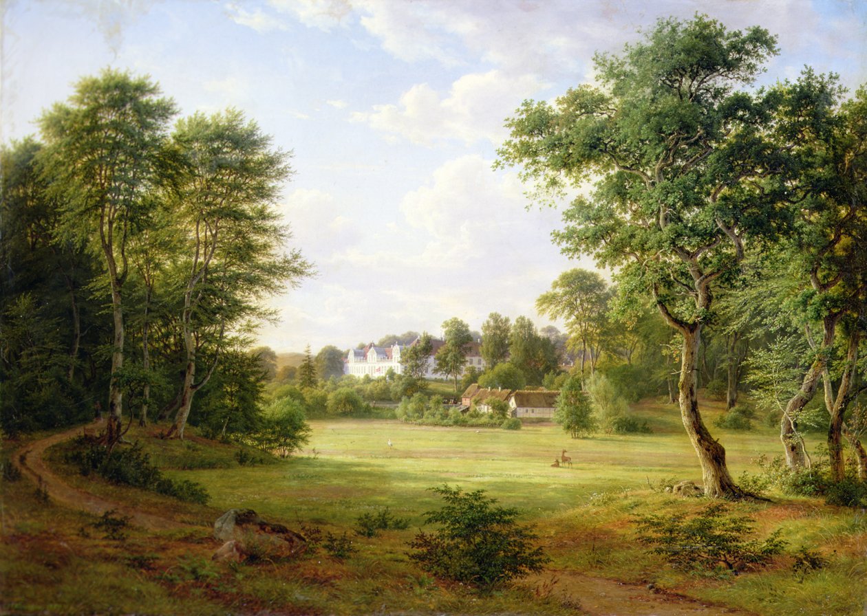 带小城堡的丹麦风景（布面油画） 作者 弗雷德里克·凯亚斯库