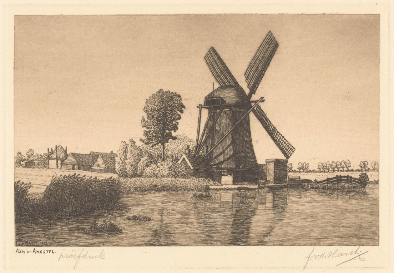 Aan de Angstel（实物上的原标题） 作者 Frederik van der Harst（艺术家签名）