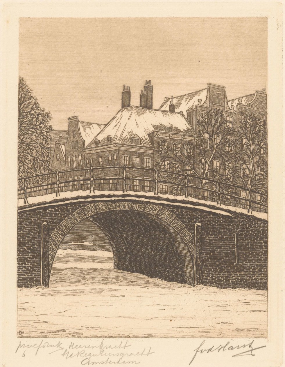 阿姆斯特丹 Reguliersgracht 附近的 Heerengracht（实物上的原标题） 作者 Frederik van der Harst（艺术家签名）