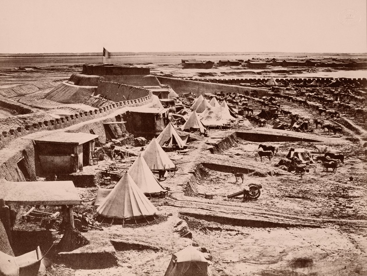 1860年中国战争期间的法国马营地 作者 法国摄影师