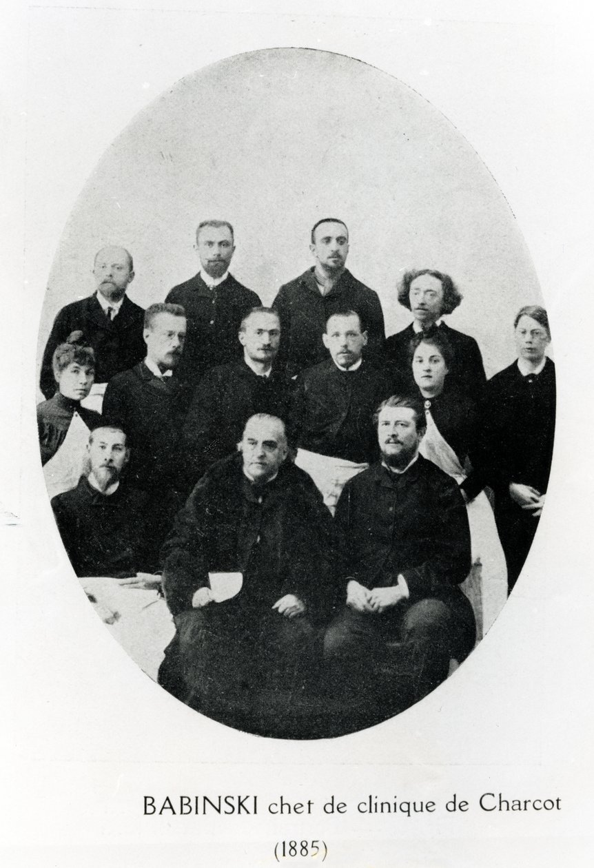 Charcot与他的主厨de clinique，Babinski和一群实习生和医生在巴黎Salpetrière医院，1885年 作者 法国摄影师