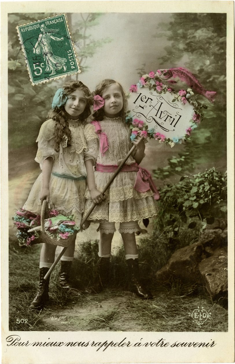 问候，愚人节，1906年（彩色照片） 作者 法国摄影师