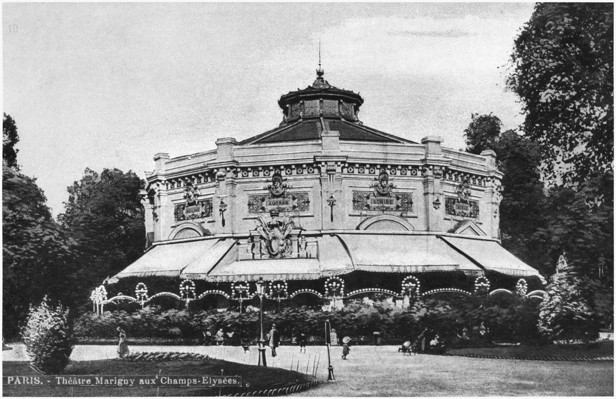 1914年之前描绘马里尼剧院，香榭丽舍大街，巴黎的明信片 作者 法国摄影师