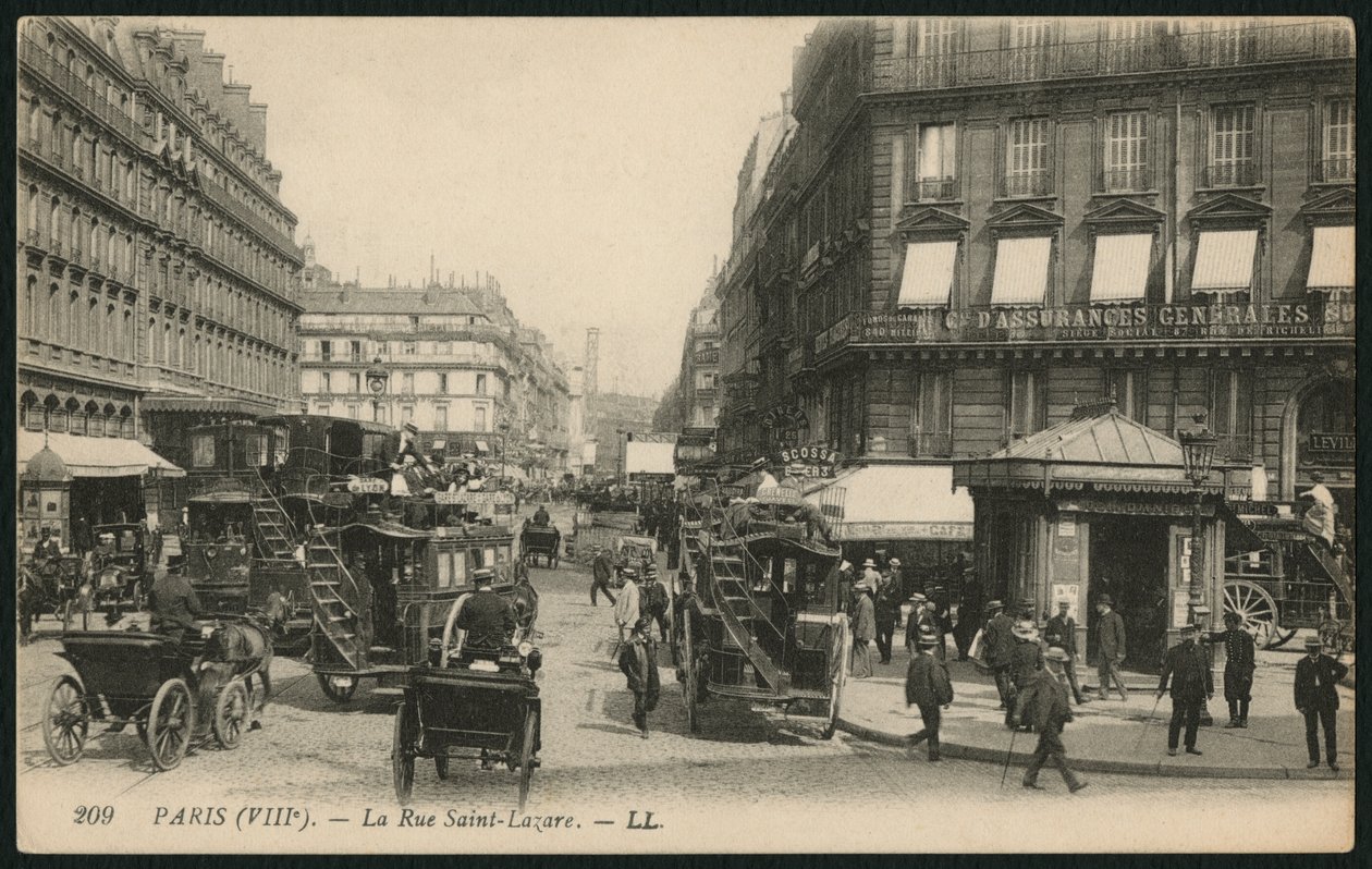 明信片描绘巴黎Rue Saint-Lazare，c.1900（photolitho） 作者 法国摄影师