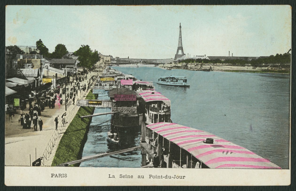 在Point-du-Jour描绘塞纳河的明信片，c.1900（彩色bw照片） 作者 法国摄影师